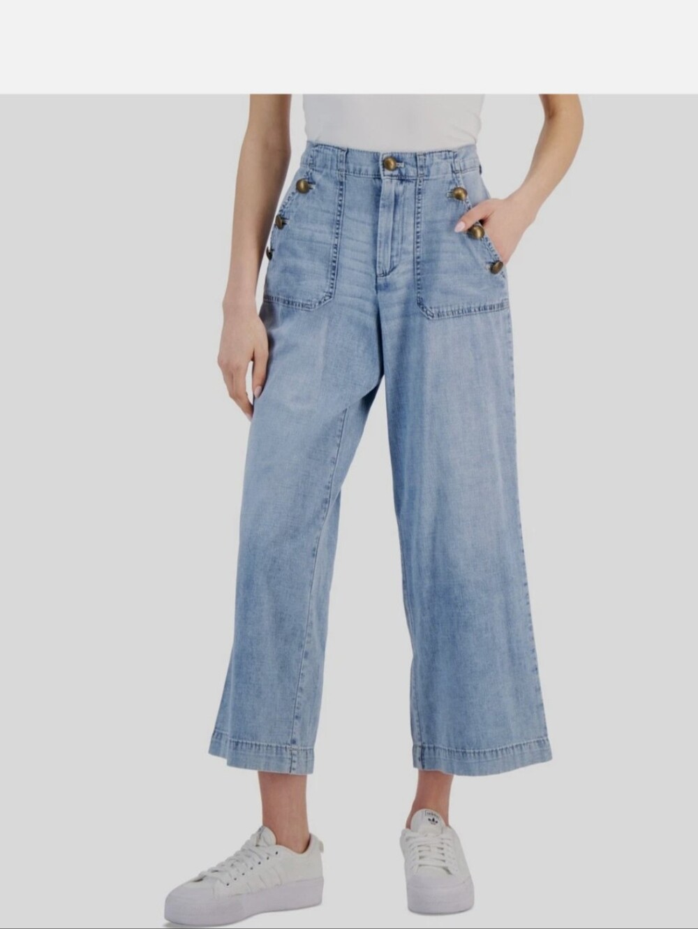 Nautica Sailor Light Blue Wide-Leg Crop Jeans with Button Details